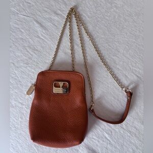 Valentina Brown Pebbled Leather Crossbody Bag with Gold Chain